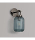 Yorktown Mini Wall Light Switched 1 x E27 Black Chrome 14cm Tubular Ribbed Glass Petrol Blue-7