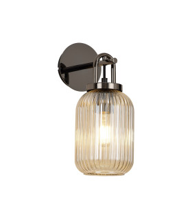 Yorktown Mini Wall Light Switched 1 x E27 Black Chrome 14cm Tubular Ribbed Glass Champagne-1