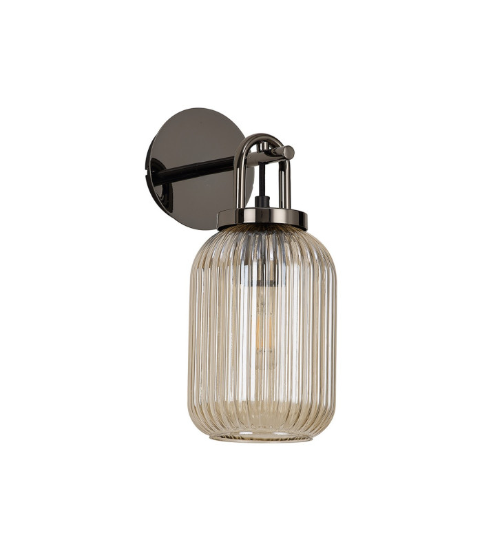 Yorktown Mini Wall Light Switched 1 x E27 Black Chrome 14cm Tubular Ribbed Glass Champagne-4