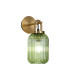 Yorktown Mini Wall Light Switched 1 x E27 Brass Gold 14cm Tubular Ribbed Glass Green-1