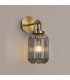 Yorktown Mini Wall Light Switched 1 x E27 Brass Gold 14cm Tubular Ribbed Glass Smoked-3