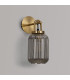 Yorktown Mini Wall Light Switched 1 x E27 Brass Gold 14cm Tubular Ribbed Glass Smoked-7