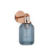 Yorktown Mini Wall Light Switched 1 x E27 Copper 14cm Tubular Ribbed Glass Petrol Blue-4