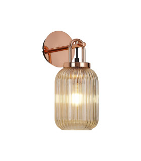 Yorktown Mini Wall Light Switched 1 x E27 Copper 14cm Tubular Ribbed Glass Champagne-1
