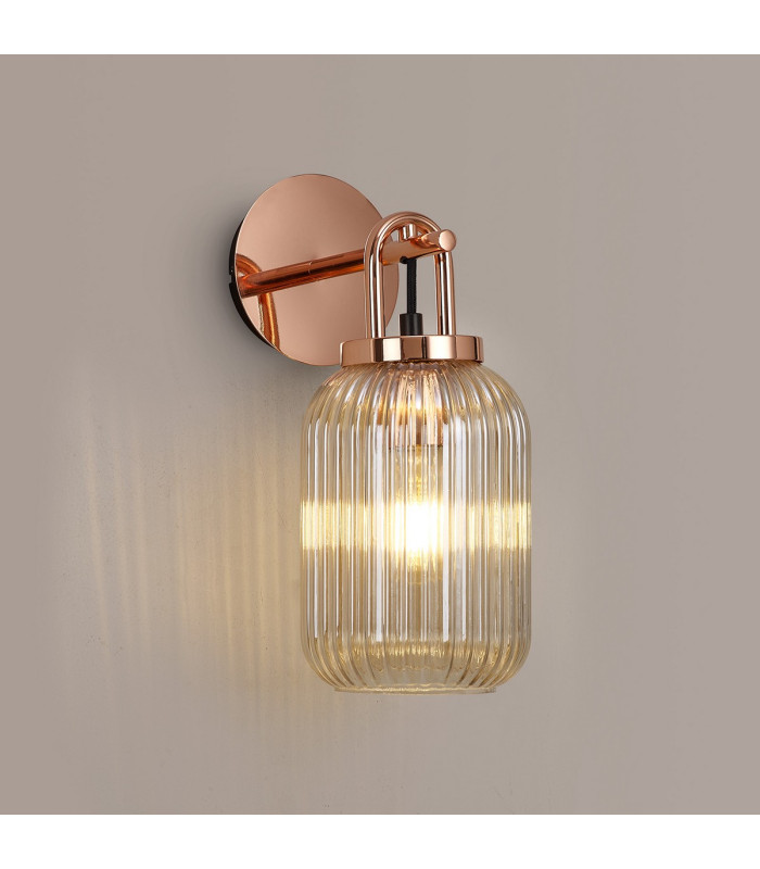 Yorktown Mini Wall Light Switched 1 x E27 Copper 14cm Tubular Ribbed Glass Champagne-3