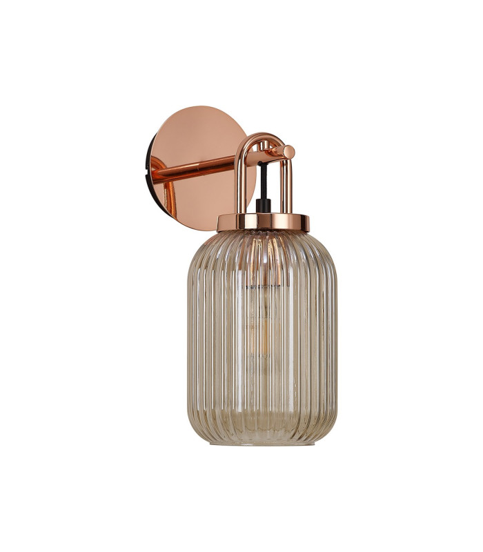Yorktown Mini Wall Light Switched 1 x E27 Copper 14cm Tubular Ribbed Glass Champagne-4