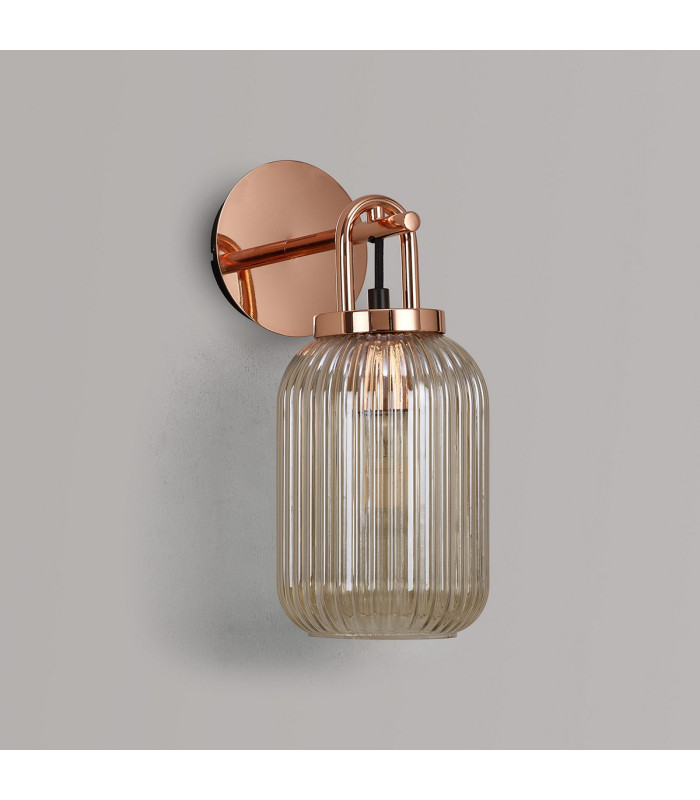 Yorktown Mini Wall Light Switched 1 x E27 Copper 14cm Tubular Ribbed Glass Champagne-7