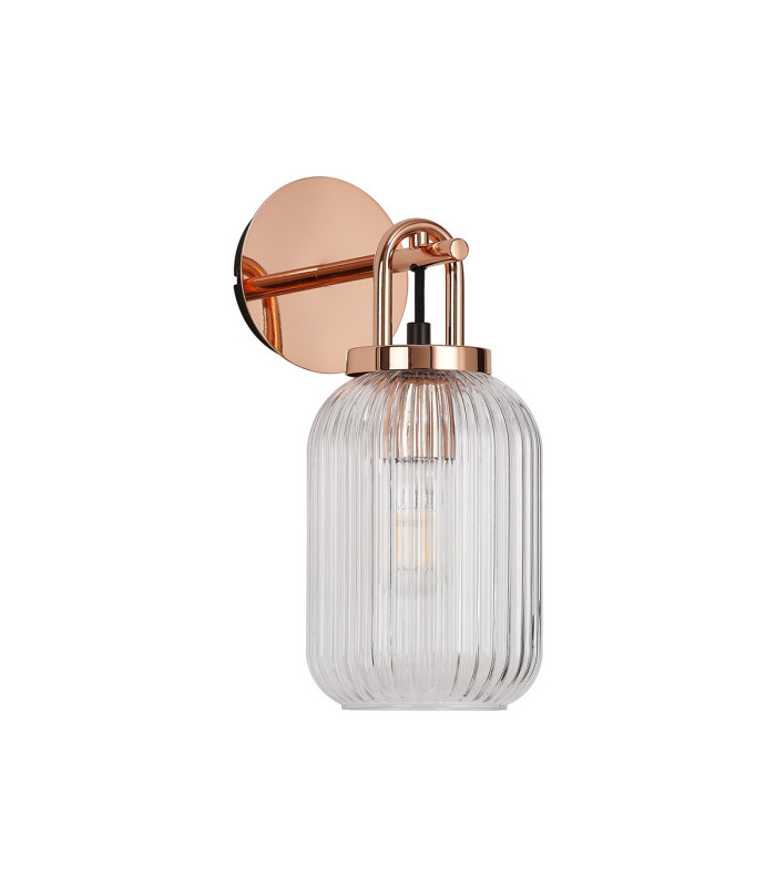 Yorktown Mini Wall Light Switched 1 x E27 Copper 14cm Tubular Ribbed Glass Clear-4