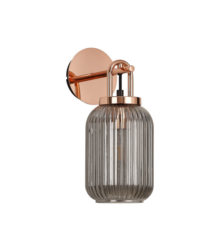 Yorktown Mini Wall Light Switched 1 x E27 Copper 14cm Tubular Ribbed Glass Smoked-4