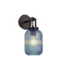 Yorktown Mini Wall Light Switched 1 x E27 Matt Black 14cm Tubular Ribbed Glass Petrol Blue-1