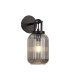 Yorktown Mini Wall Light Switched 1 x E27 Matt Black 14cm Tubular Ribbed Glass Smoked-1