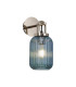 Yorktown Mini Wall Light Switched 1 x E27 Polished Nickel 14cm Tubular Ribbed Glass Petrol Blue-1