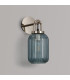 Yorktown Mini Wall Light Switched 1 x E27 Polished Nickel 14cm Tubular Ribbed Glass Petrol Blue-7