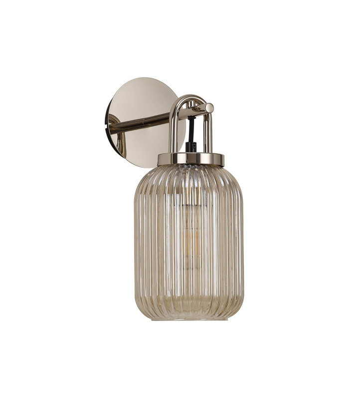 Yorktown Mini Wall Light Switched 1 x E27 Polished Nickel 14cm Tubular Ribbed Glass Champagne-4