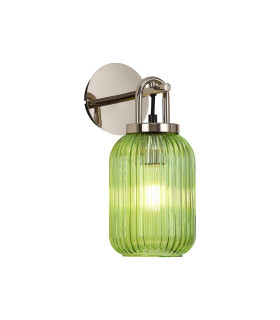 Yorktown Mini Wall Light Switched 1 x E27 Polished Nickel 14cm Tubular Ribbed Glass Green-1