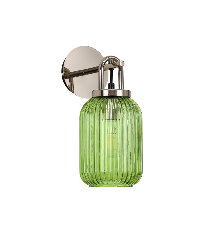 Yorktown Mini Wall Light Switched 1 x E27 Polished Nickel 14cm Tubular Ribbed Glass Green-4