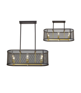 Buffalo Linear Pendant/Semi Flush 6 Light E27 Satin Black / Painted Gold-1