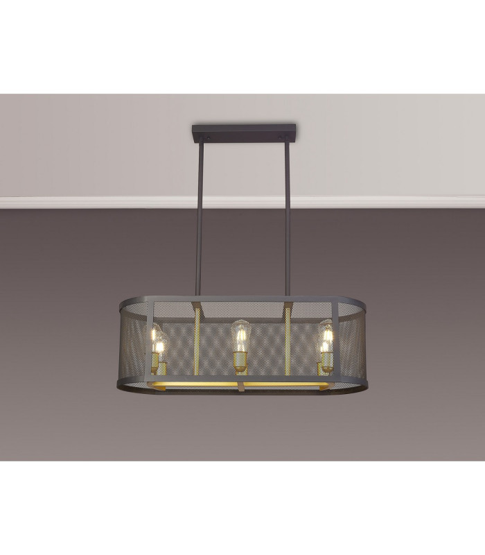 Buffalo Linear Pendant/Semi Flush 6 Light E27 Satin Black / Painted Gold-3