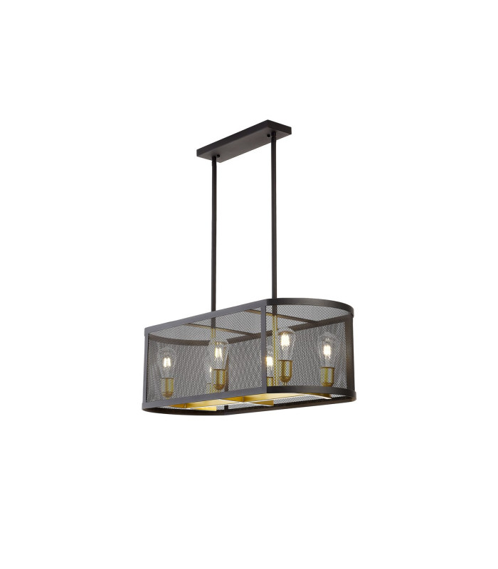 Buffalo Linear Pendant/Semi Flush 6 Light E27 Satin Black / Painted Gold-6