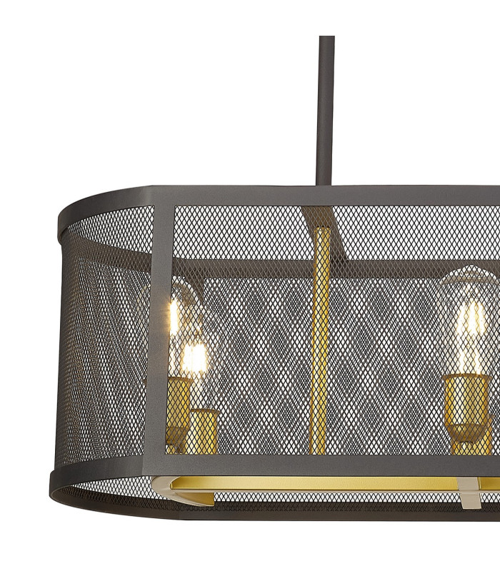 Buffalo Linear Pendant/Semi Flush 6 Light E27 Satin Black / Painted Gold-8