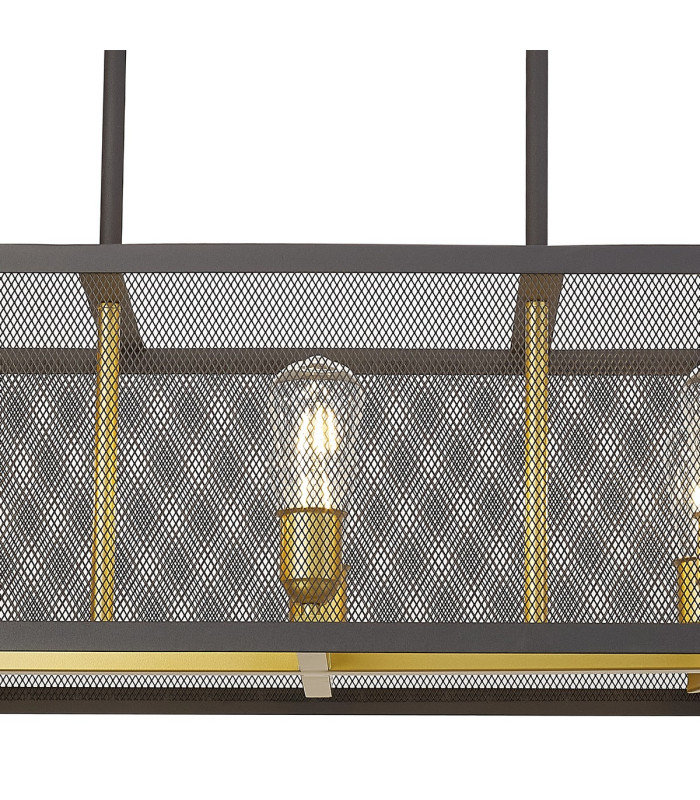 Buffalo Linear Pendant/Semi Flush 6 Light E27 Satin Black / Painted Gold-9