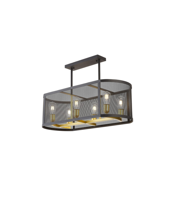 Buffalo Linear Pendant/Semi Flush 6 Light E27 Satin Black / Painted Gold-10