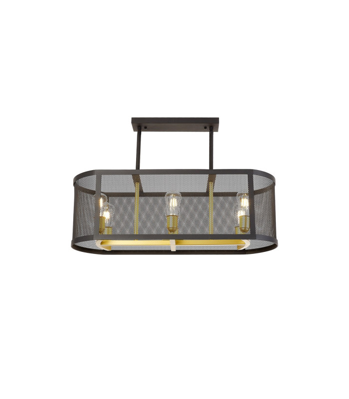 Buffalo Linear Pendant/Semi Flush 6 Light E27 Satin Black / Painted Gold-13