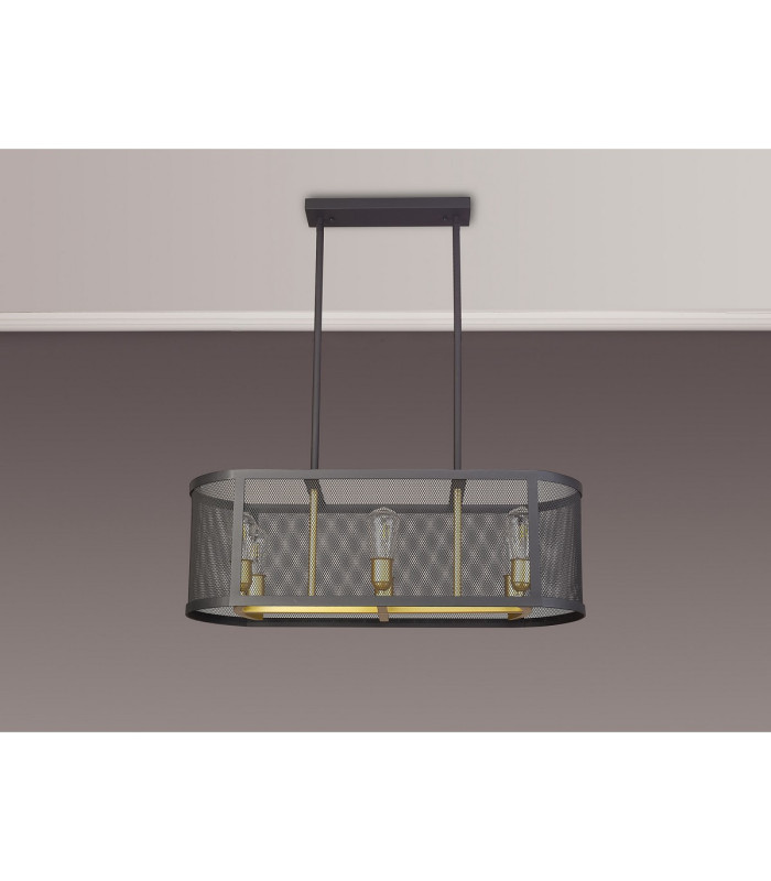 Buffalo Linear Pendant/Semi Flush 6 Light E27 Satin Black / Painted Gold-14