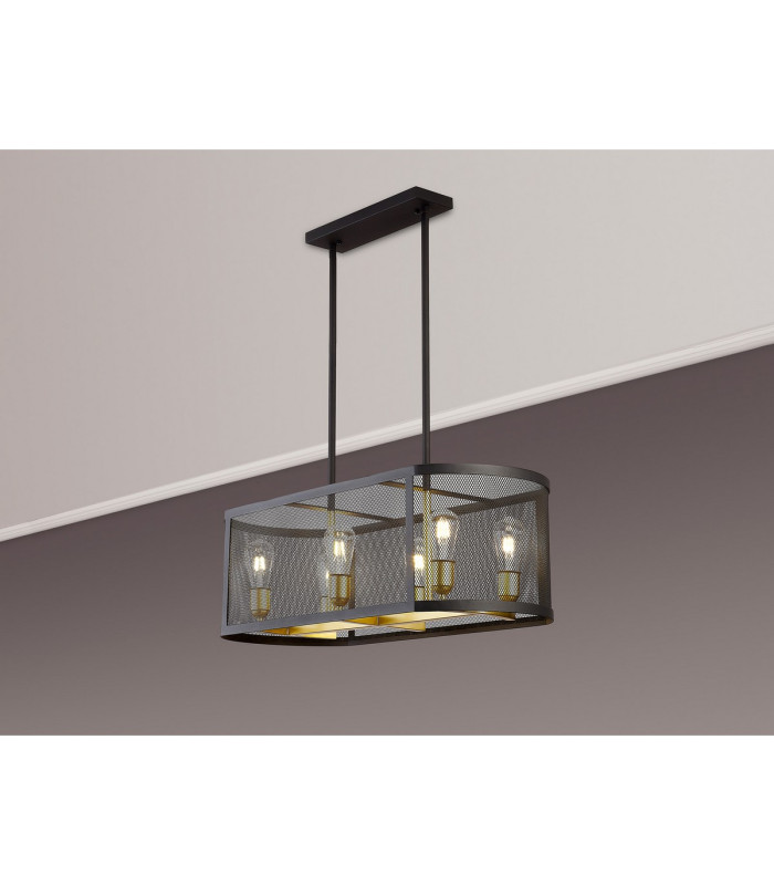 Buffalo Linear Pendant/Semi Flush 6 Light E27 Satin Black / Painted Gold-15