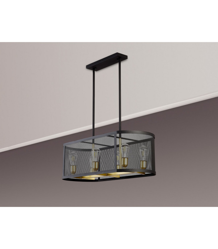 Buffalo Linear Pendant/Semi Flush 6 Light E27 Satin Black / Painted Gold-16
