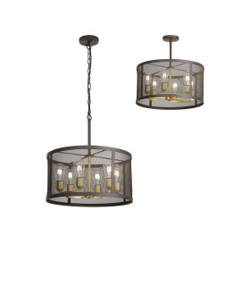 Buffalo 50cm Round Pendant/Semi Flush 6 Light E27 Satin Black / Painted Gold-1
