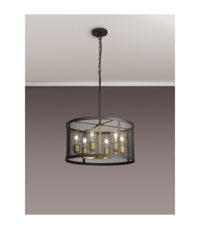 Buffalo 50cm Round Pendant/Semi Flush 6 Light E27 Satin Black / Painted Gold-3