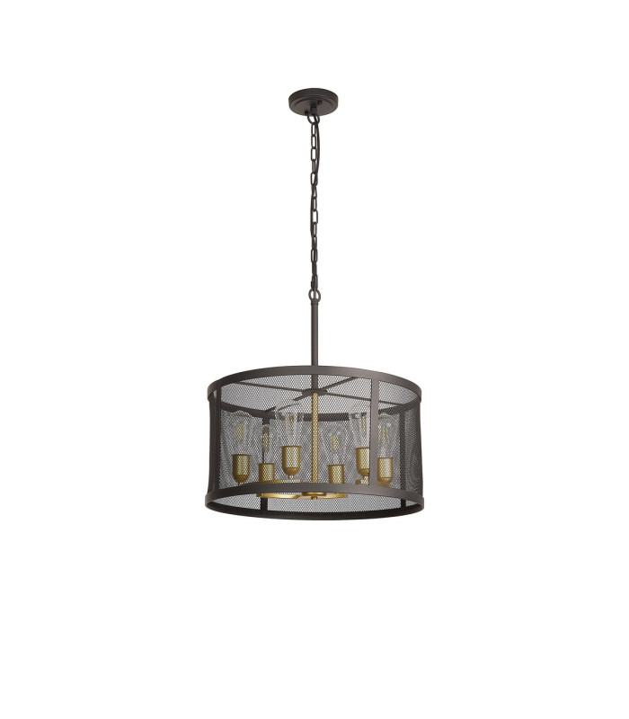 Buffalo 50cm Round Pendant/Semi Flush 6 Light E27 Satin Black / Painted Gold-5