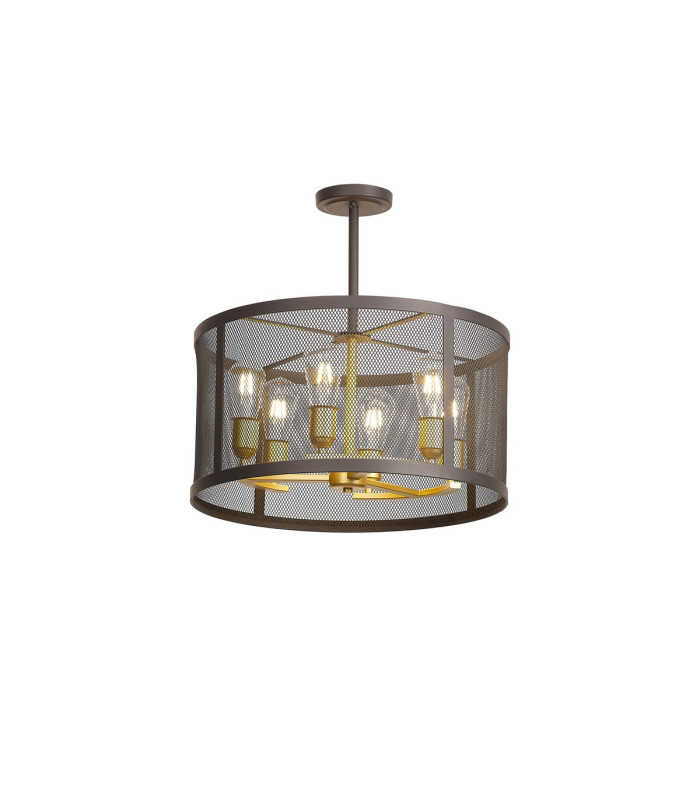 Buffalo 50cm Round Pendant/Semi Flush 6 Light E27 Satin Black / Painted Gold-6