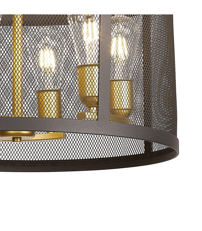 Buffalo 50cm Round Pendant/Semi Flush 6 Light E27 Satin Black / Painted Gold-7