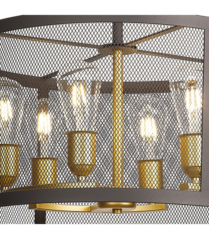 Buffalo 50cm Round Pendant/Semi Flush 6 Light E27 Satin Black / Painted Gold-10