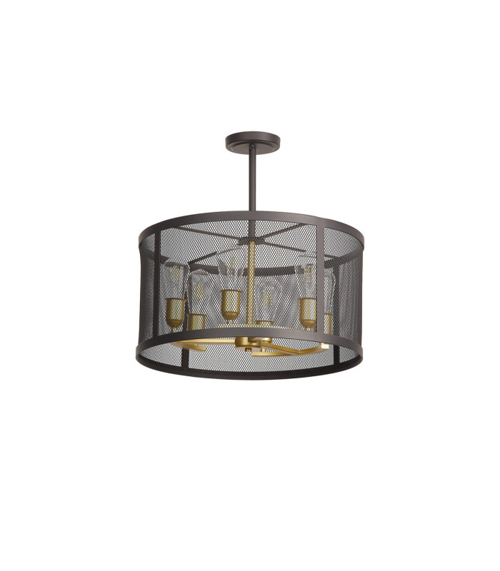 Buffalo 50cm Round Pendant/Semi Flush 6 Light E27 Satin Black / Painted Gold-11