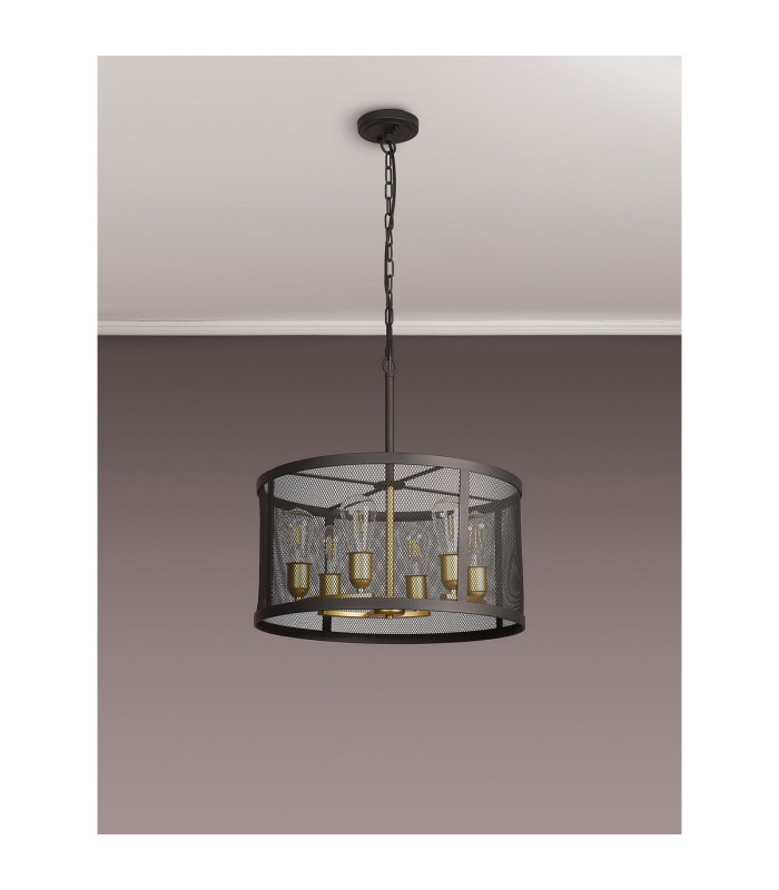 Buffalo 50cm Round Pendant/Semi Flush 6 Light E27 Satin Black / Painted Gold-12