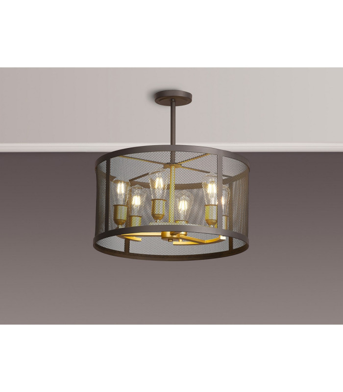 Buffalo 50cm Round Pendant/Semi Flush 6 Light E27 Satin Black / Painted Gold-13