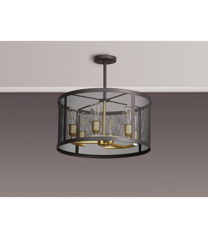 Buffalo 50cm Round Pendant/Semi Flush 6 Light E27 Satin Black / Painted Gold-14