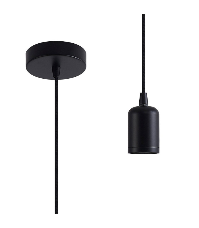 Argyle 10cm 2m 1 Light Pendant Black/Black Braided Cable E27 Max 60W c/w Ceiling Bracket & Deeper Shade Ring-1