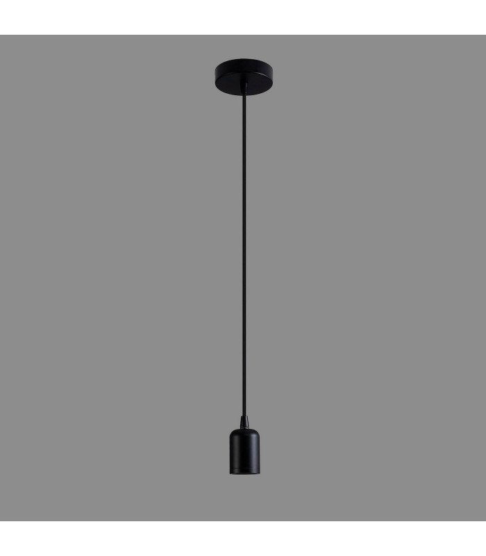 Argyle 10cm 2m 1 Light Pendant Black/Black Braided Cable E27 Max 60W c/w Ceiling Bracket & Deeper Shade Ring-3