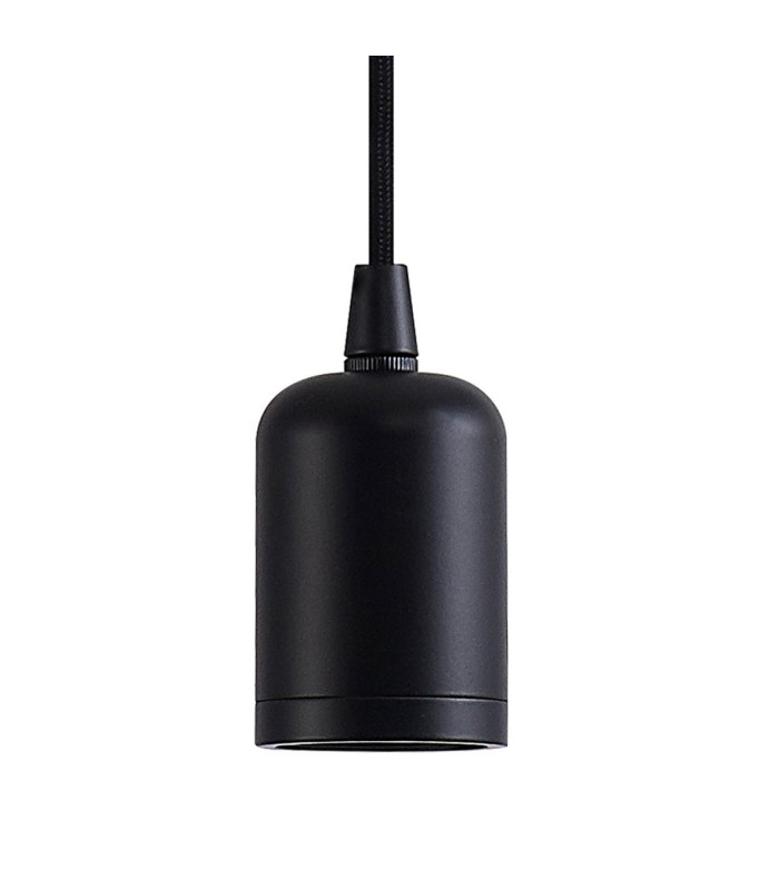 Argyle 10cm 2m 1 Light Pendant Black/Black Braided Cable E27 Max 60W c/w Ceiling Bracket & Deeper Shade Ring-5
