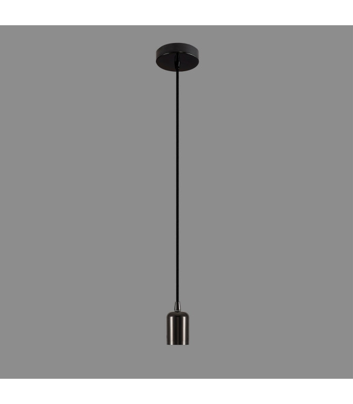 Argyle 10cm 2m 1 Light Pendant Black Chrome/Black Braided Cable E27 Max 60W c/w Ceiling Bracket & Deeper Shade Ring-3