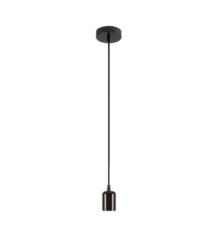 Argyle 10cm 2m 1 Light Pendant Black Chrome/Black Braided Cable E27 Max 60W c/w Ceiling Bracket & Deeper Shade Ring-4