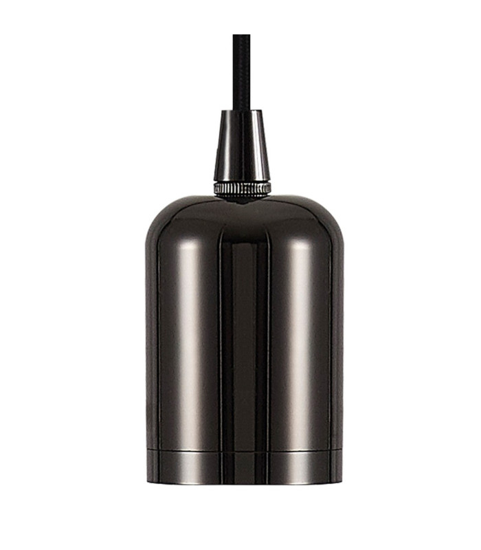 Argyle 10cm 2m 1 Light Pendant Black Chrome/Black Braided Cable E27 Max 60W c/w Ceiling Bracket & Deeper Shade Ring-5