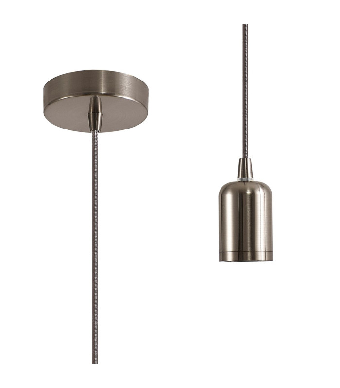 Argyle 10cm 2m 1 Light Pendant Brushed Nickel/Silver Braided Cable E27 Max 60W c/w Ceiling Bracket & Deeper Shade Ring-1