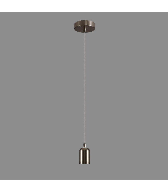 Argyle 10cm 2m 1 Light Pendant Brushed Nickel/Silver Braided Cable E27 Max 60W c/w Ceiling Bracket & Deeper Shade Ring-3