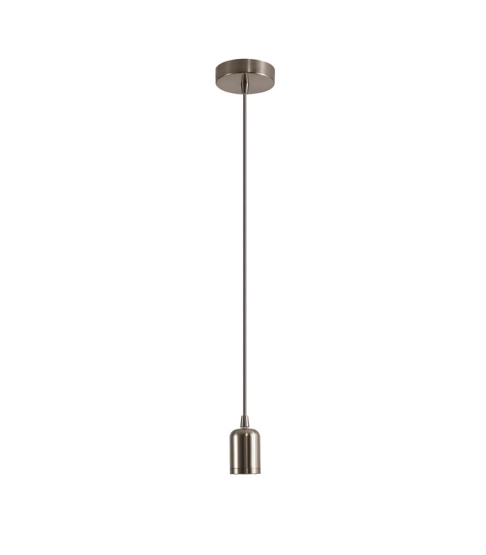 Argyle 10cm 2m 1 Light Pendant Brushed Nickel/Silver Braided Cable E27 Max 60W c/w Ceiling Bracket & Deeper Shade Ring-4