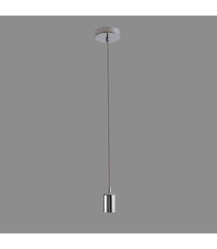 Argyle 10cm 2m 1 Light Pendant Chrome/Silver Braided Cable E27 Max 60W c/w Ceiling Bracket & Deeper Shade Ring-3